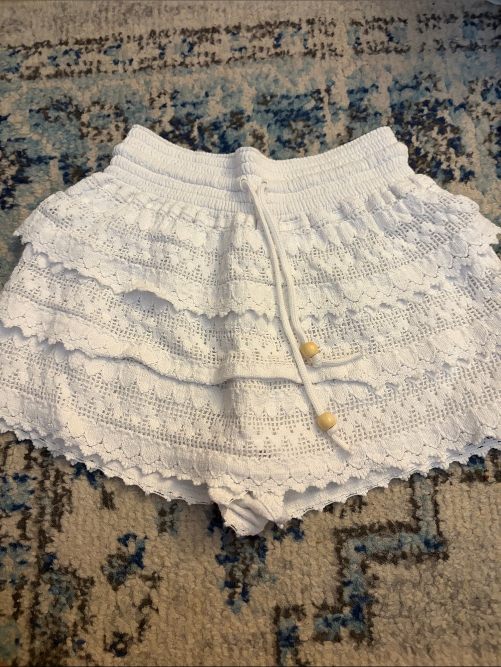 Women's White Lace Ruffle Skort with Drawstring Waist